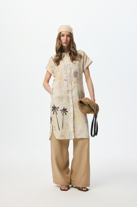 Lniana sukienka z letnim printem Solar Obraz 3