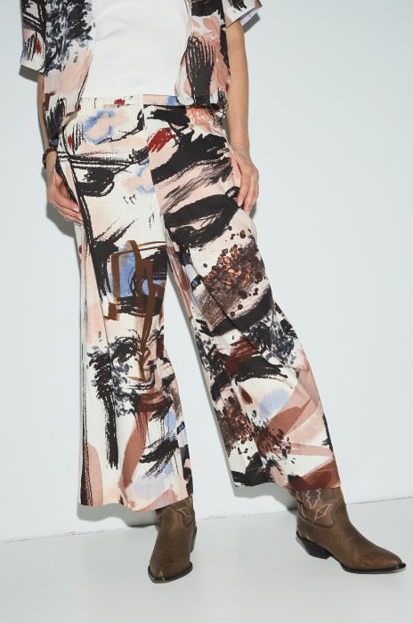 Spodnie z lnu i wiskozy z autorskim printem Solar Obraz 2