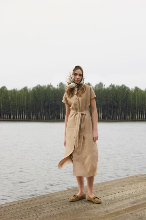 Lniana sukienka midi z paskiem Solar Obraz 2