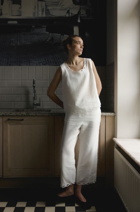 Lniane spodnie z ażurowym haftem Solar Obraz 1