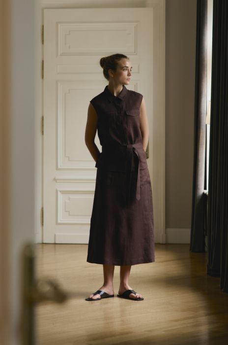 Brązowa spódnica z lnu Solar Obraz 2