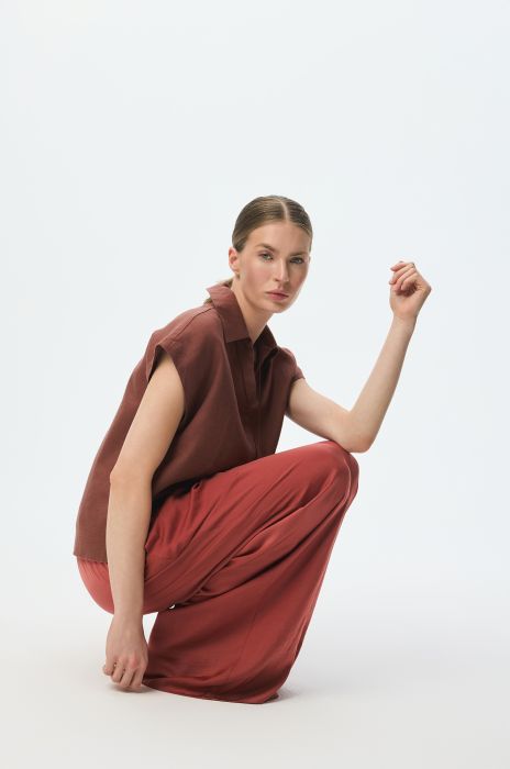 Satynowe spodnie wide leg Solar Obraz 3