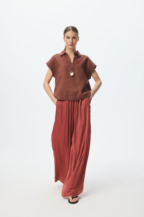 Satynowe spodnie wide leg Solar Obraz 1