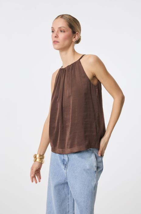 Brązowy top z dekoltem typu halter Solar Obraz 2