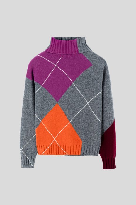 Sweter z wełny merino w romby Solar Obraz 6