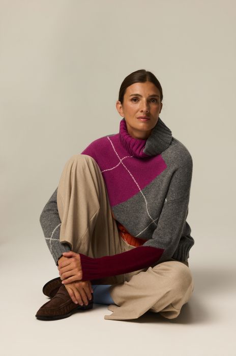 Sweter z wełny merino w romby Solar Obraz 1