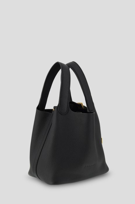 Czarna torebka ze skóry naturalnej typu bucket bag Solar Obraz 4