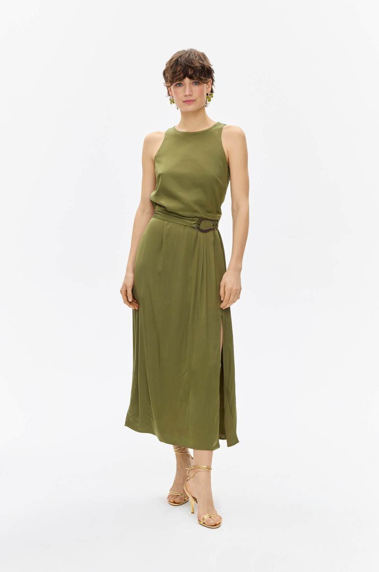 Satynowa sukienka khaki