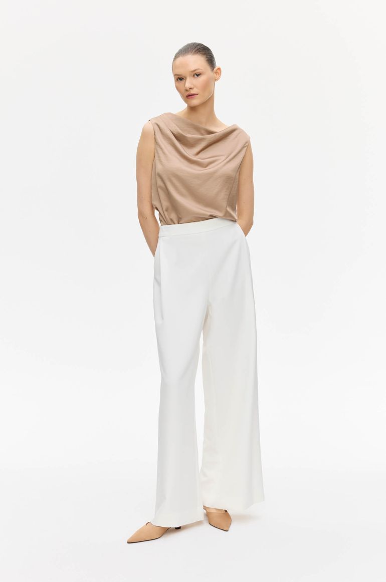 Spodnie ecru typu wide leg