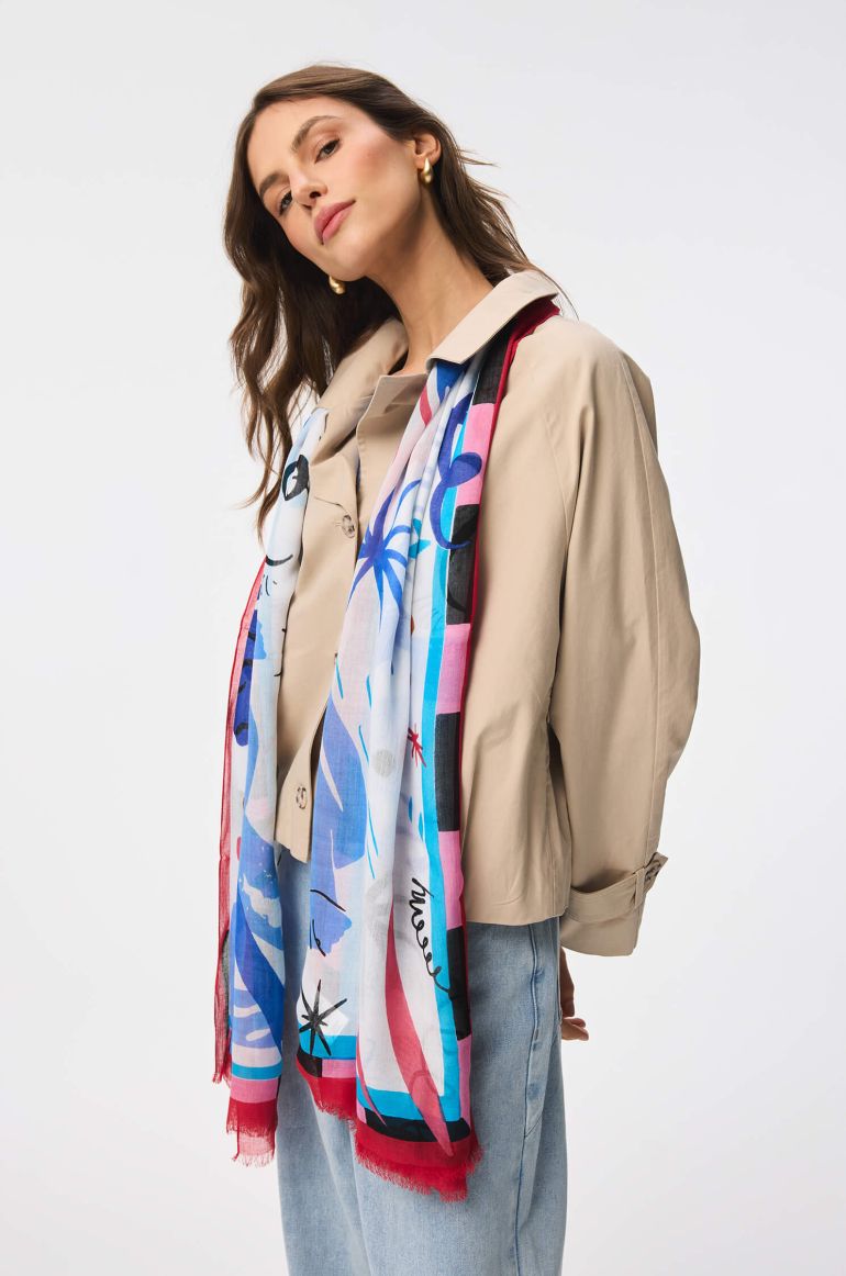 Wiskozowy szal z autorskim printem w syreny