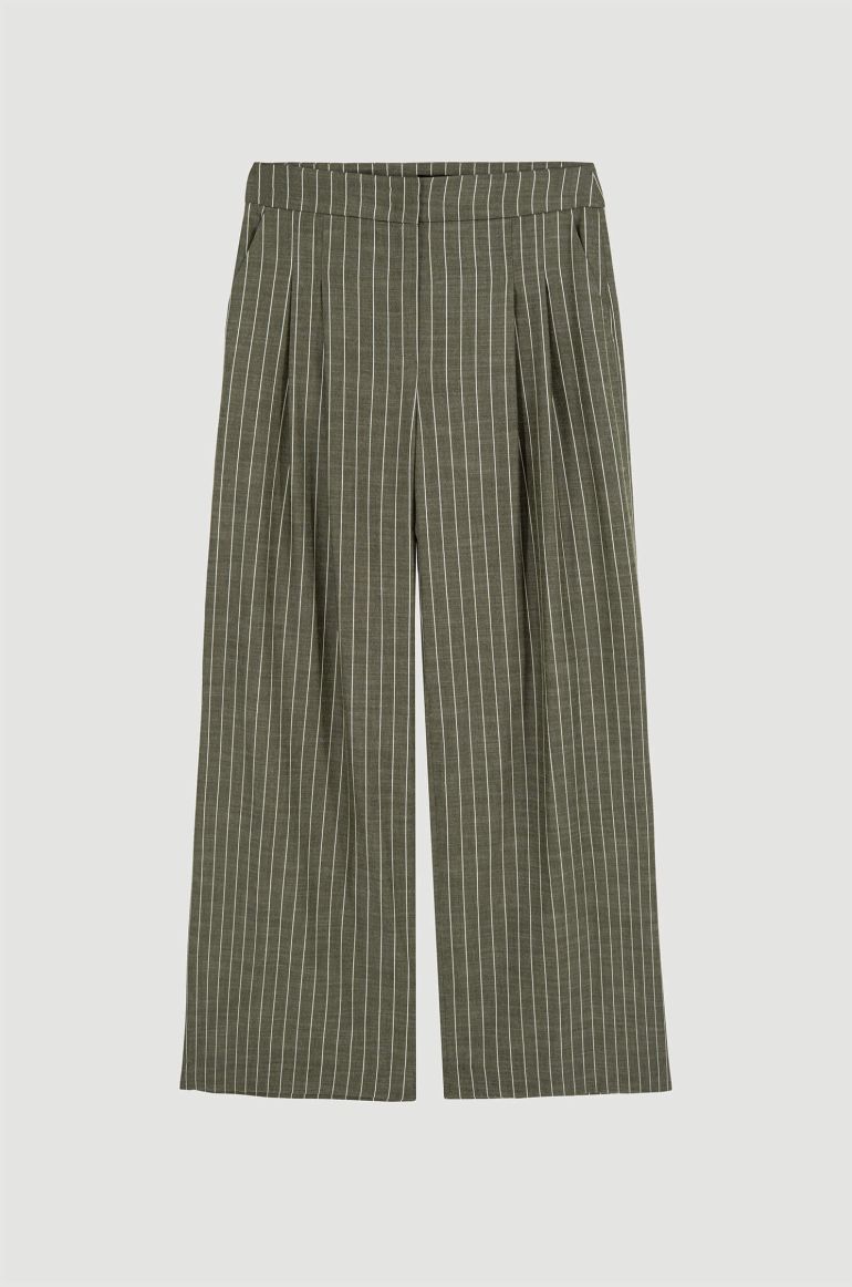 Spodnie khaki z szeroką nogawką w prążek