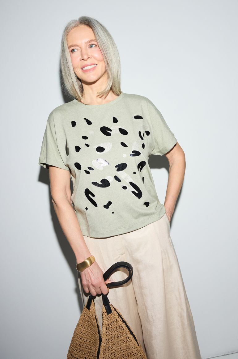 Bluzka khaki ze zwierzęcym printem