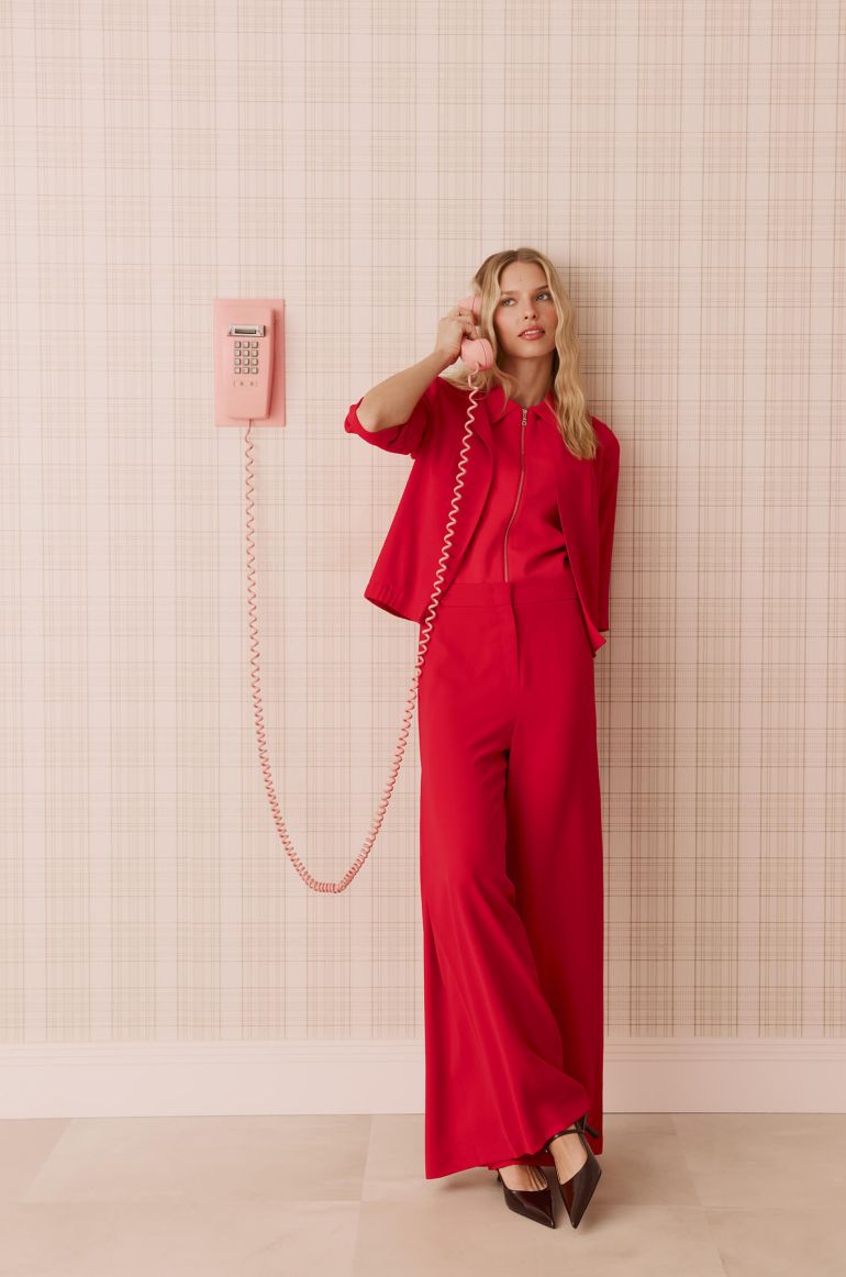 Czerwone spodnie wide leg