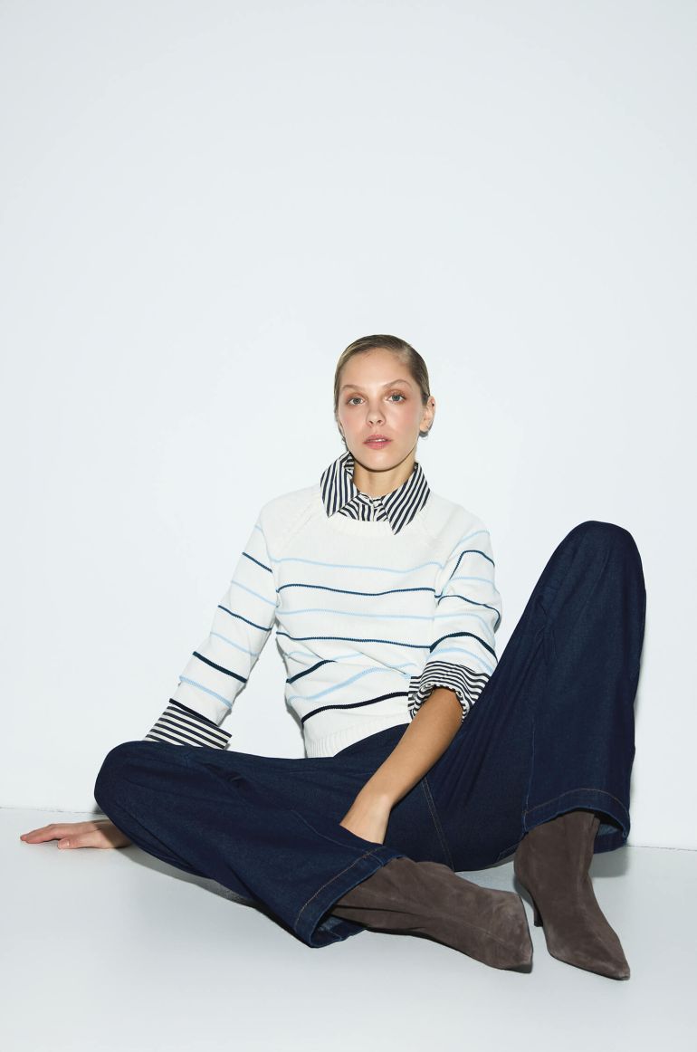 Bawełniany sweter z ozdobnym ściegiem