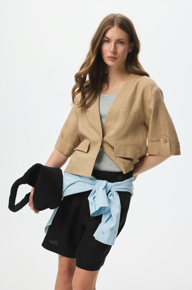 Lniany żakiet z rękawem 3/4