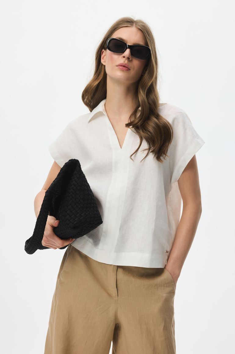 Lniana bluzka z dekoltem w v