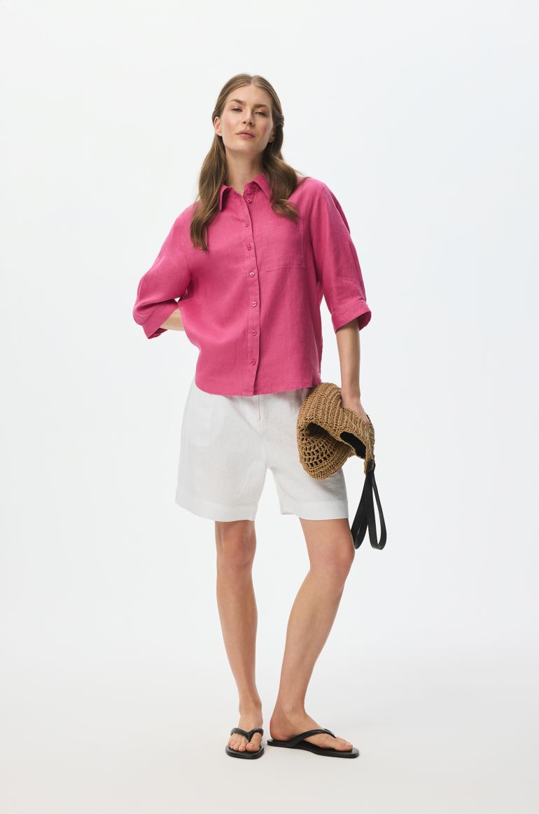 Lniana koszula z rękawem 3/4