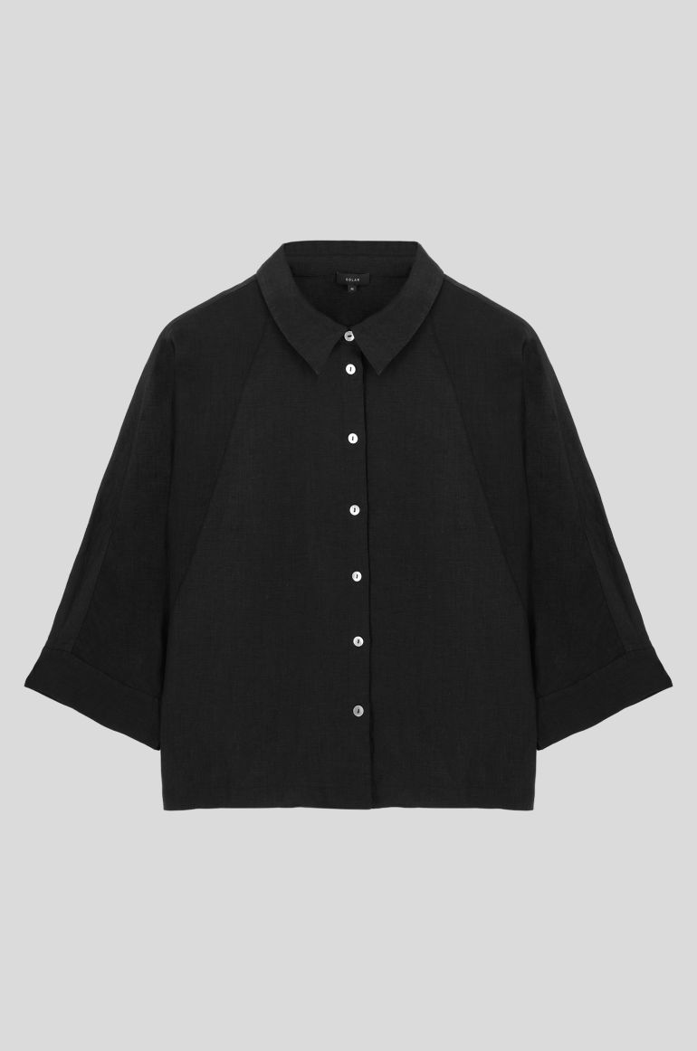 Czarna koszula z ramii i lnu