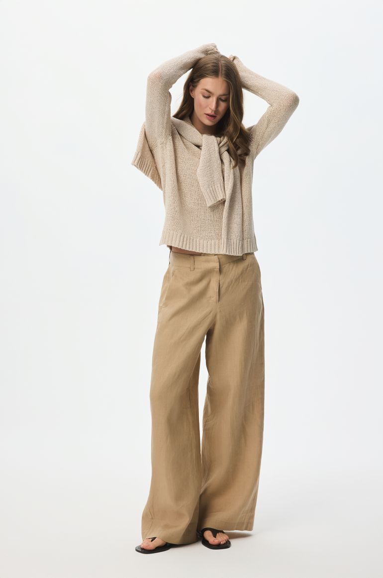 Lniane spodnie z szeroką nogawką