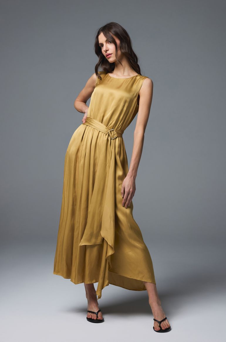 Złota sukienka midi z wiskozy