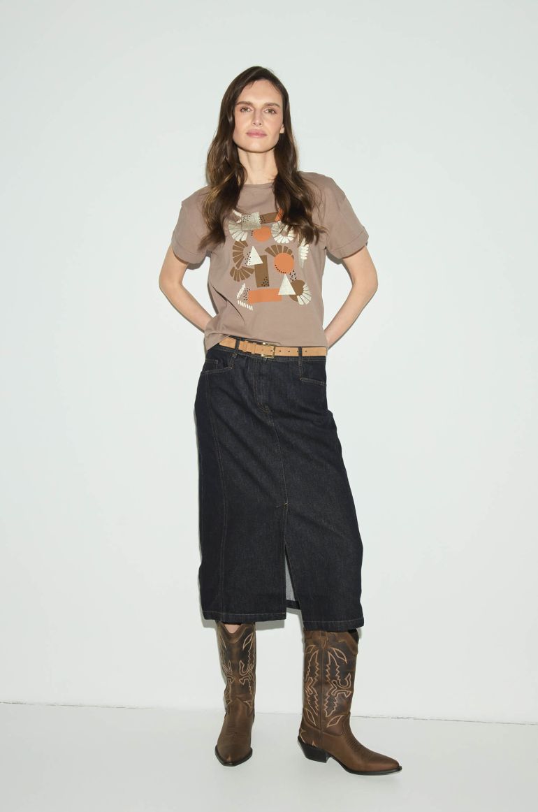 Brązowa bluzka z bawełny z printem