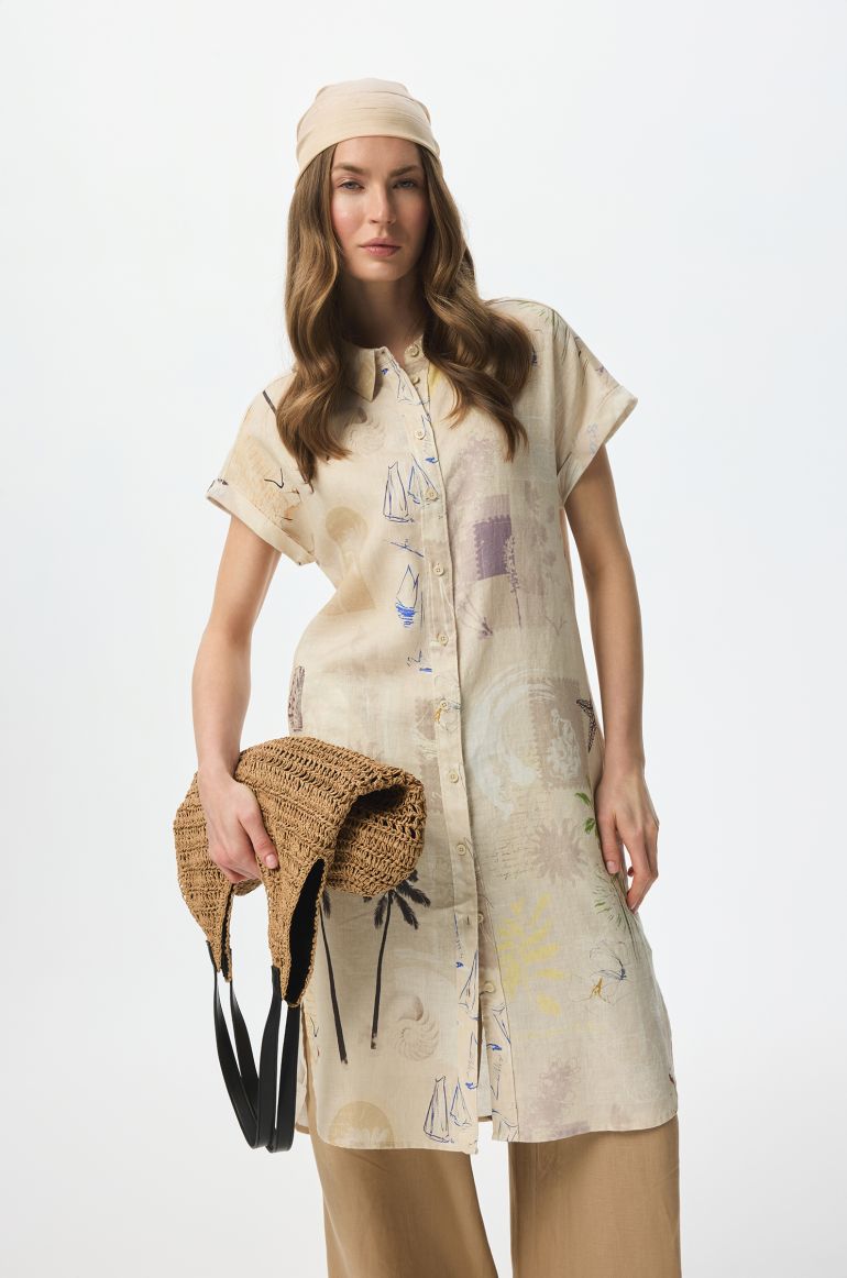 Lniana sukienka z letnim printem