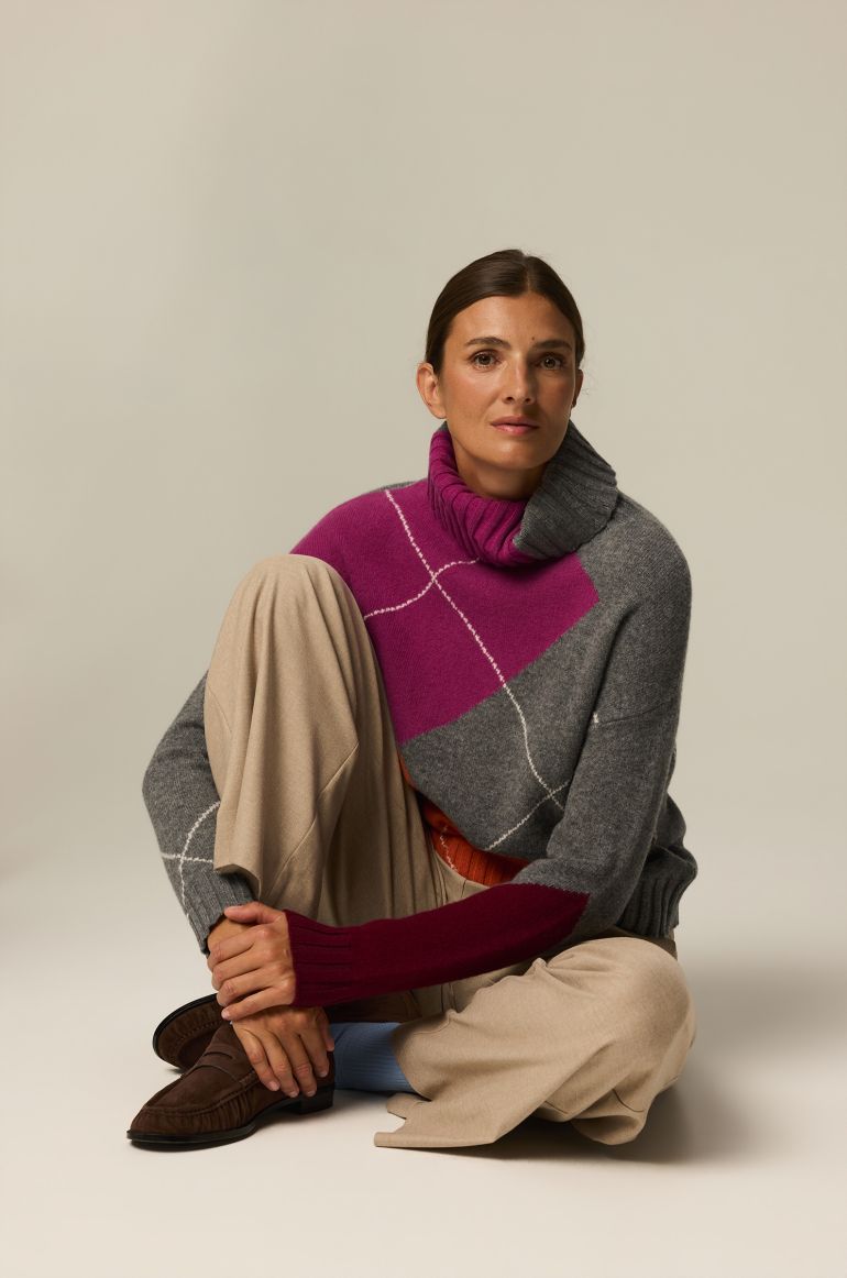 Sweter z wełny merino w romby