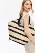 Beżowa torba typu shopper w czarne pasy Solar Obraz 1