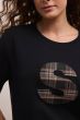 Czarny t-shirt z aplikacją w kratę Solar Obraz 3