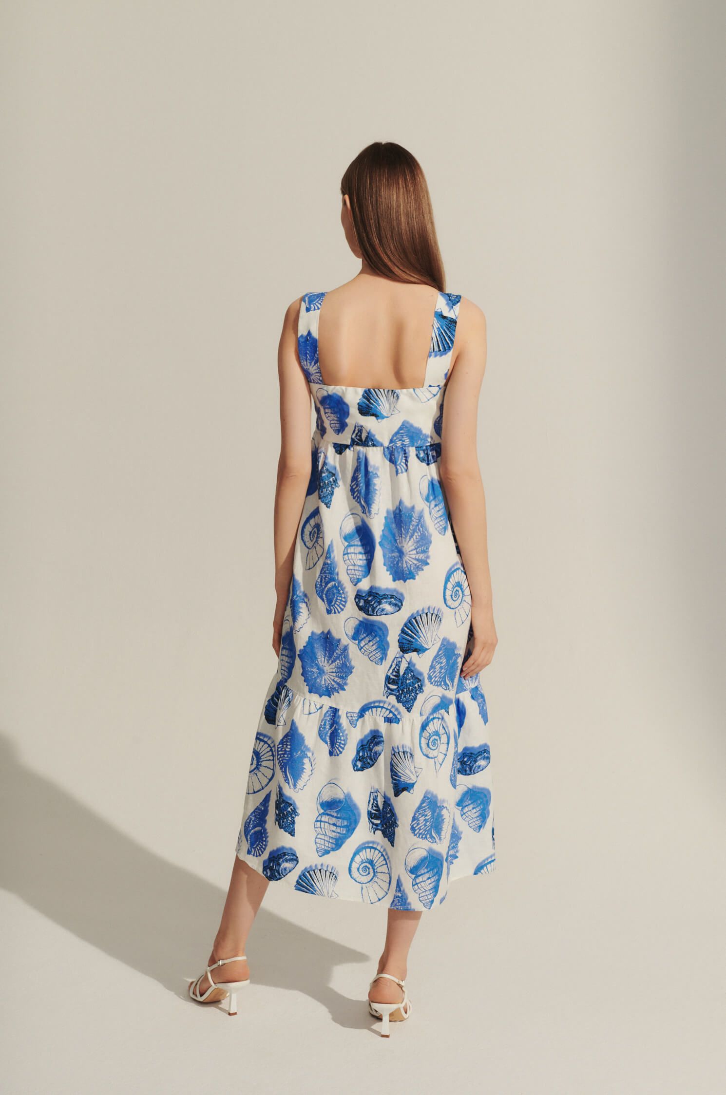 Lniana sukienka midi z printem Solar Obraz 3