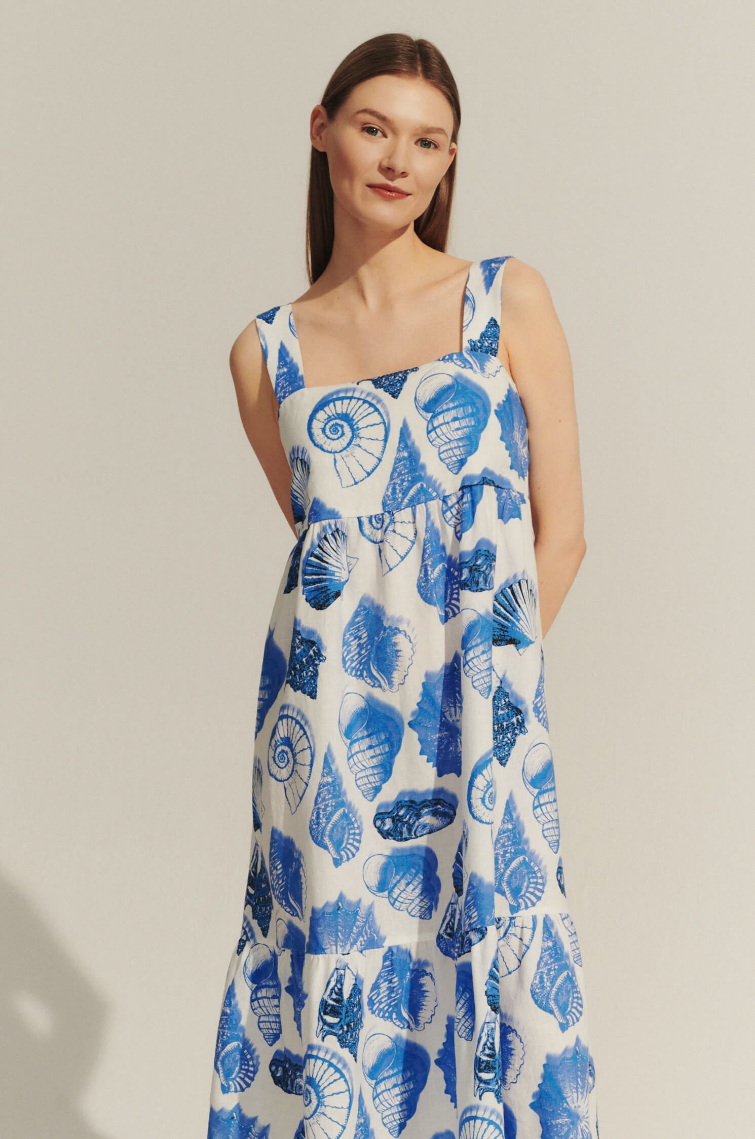Lniana sukienka midi z printem Solar Obraz 1