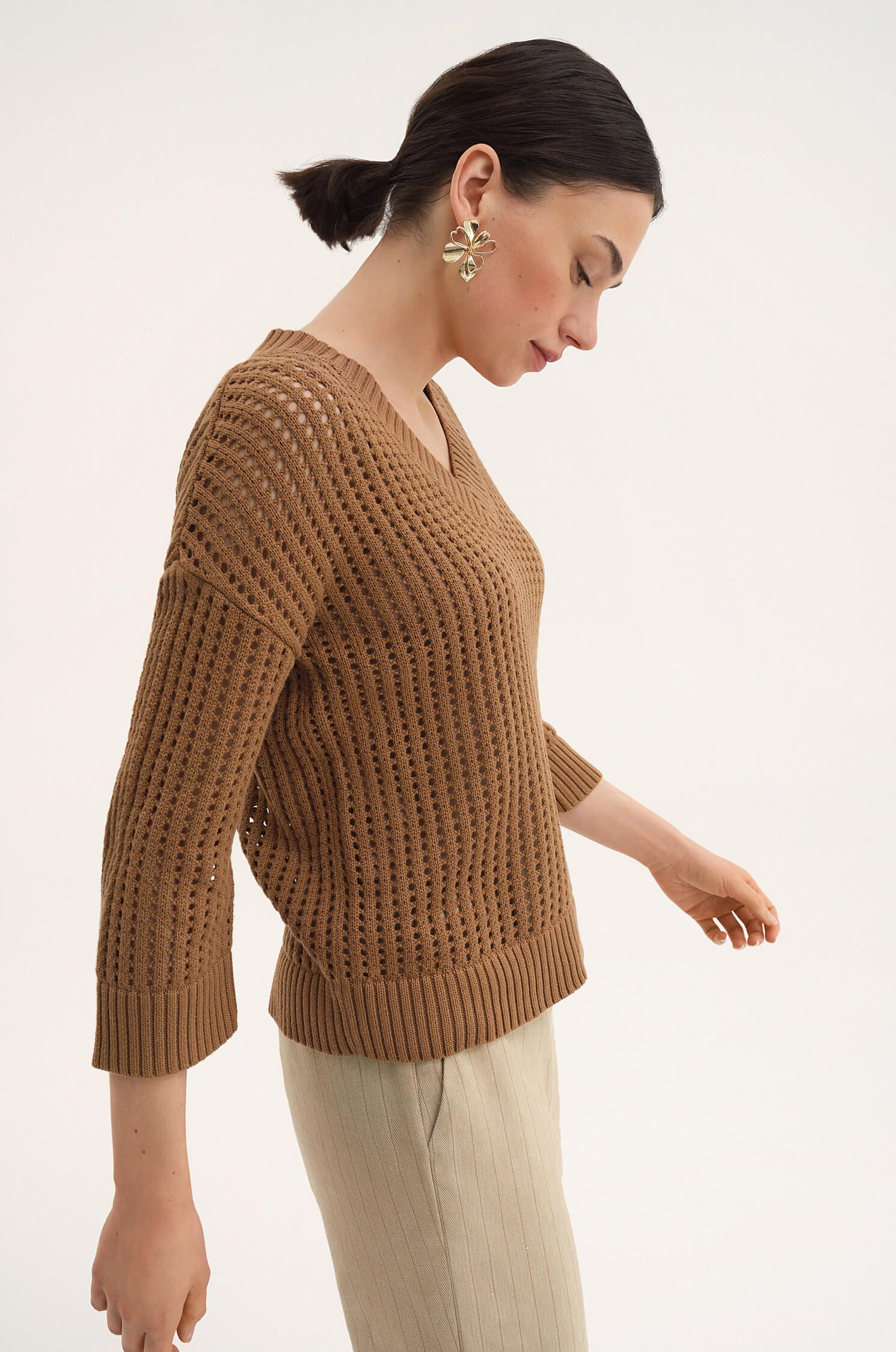 Ażurowy sweter z bawełną Solar Obraz 2