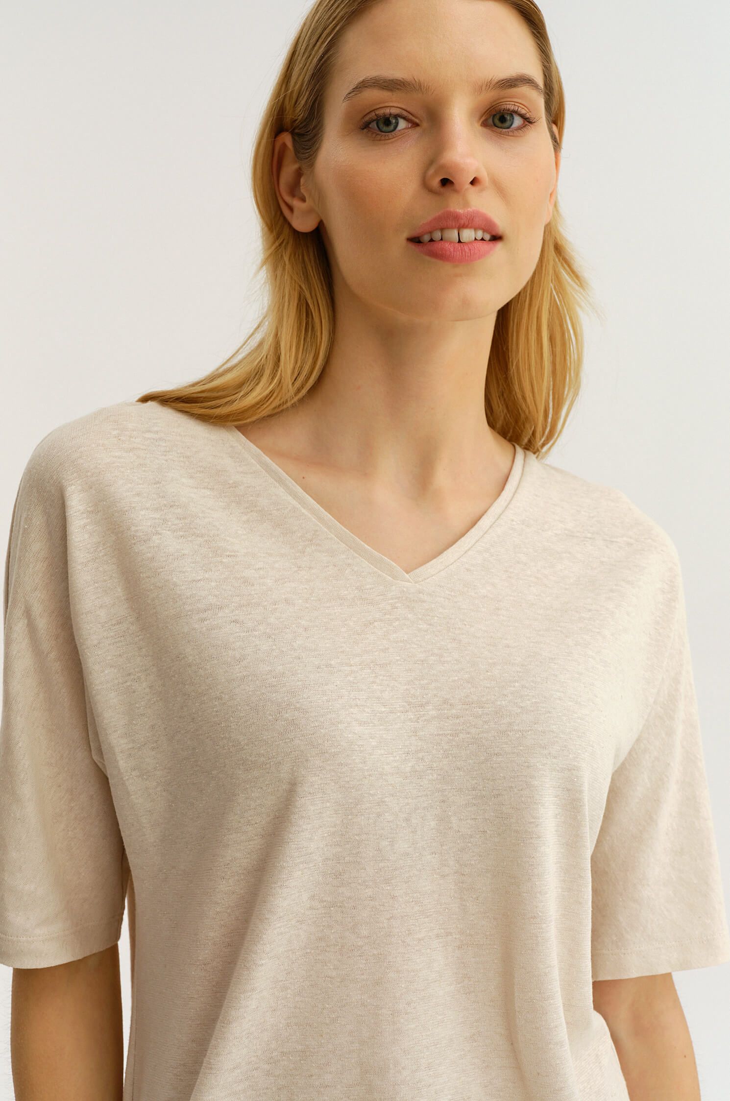 Bluzka z lnem i bawełną Solar Obraz 3