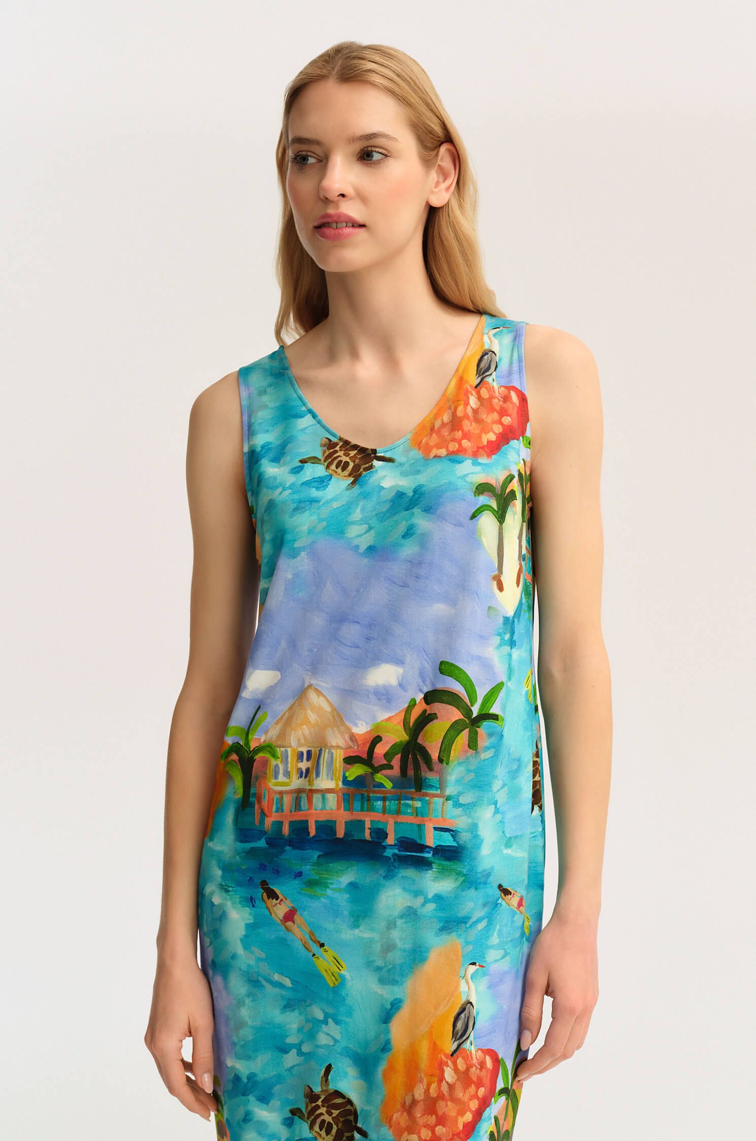 Trykotowa sukienka mini z printem Solar Obraz 2
