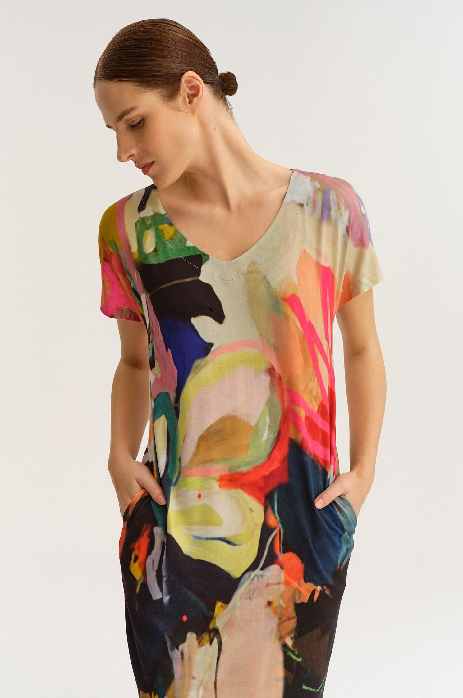 Sukienka trykotowa z kolorowym printem Solar Obraz 2