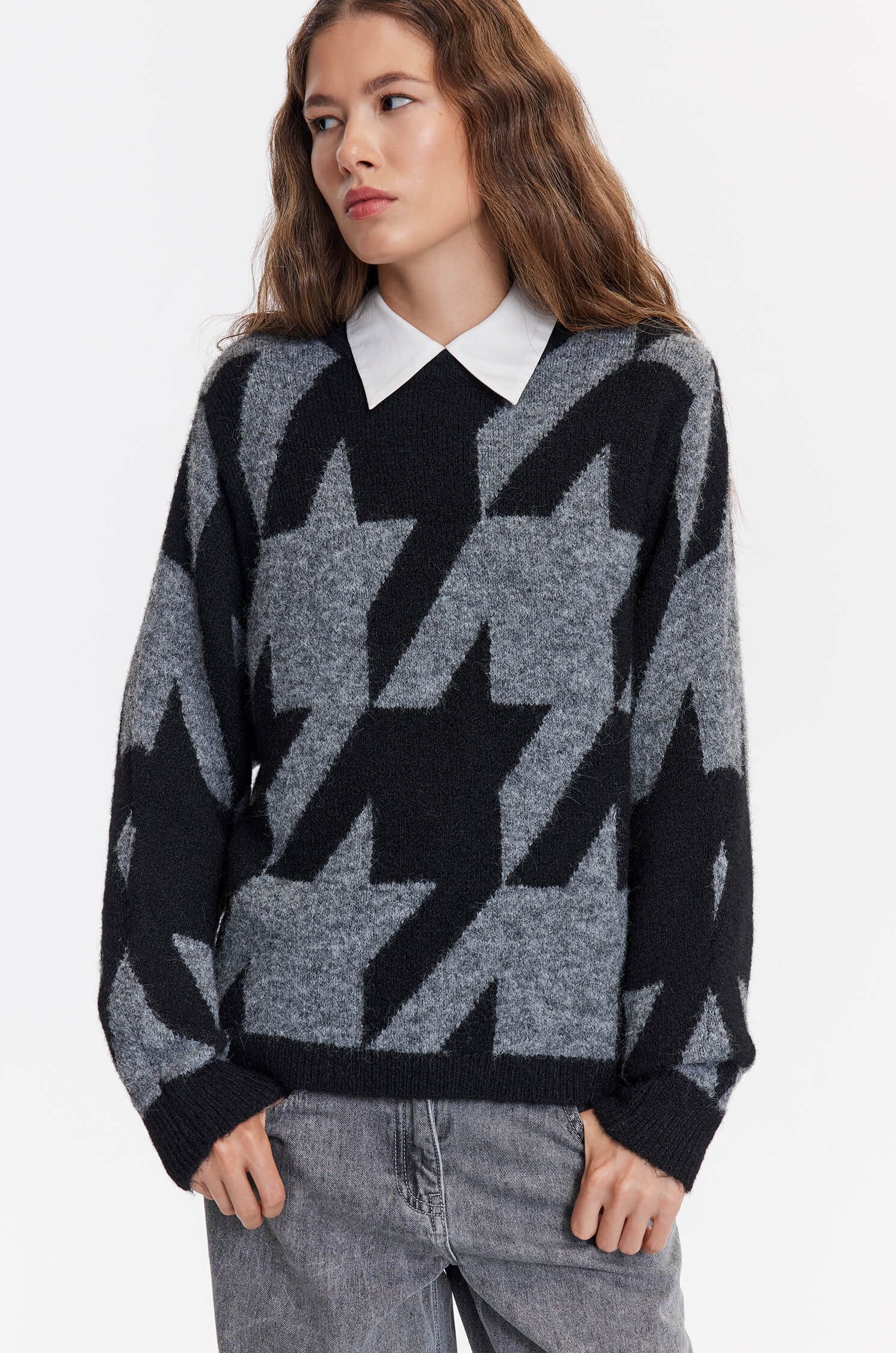Sweter w pepitę Solar Obraz 2