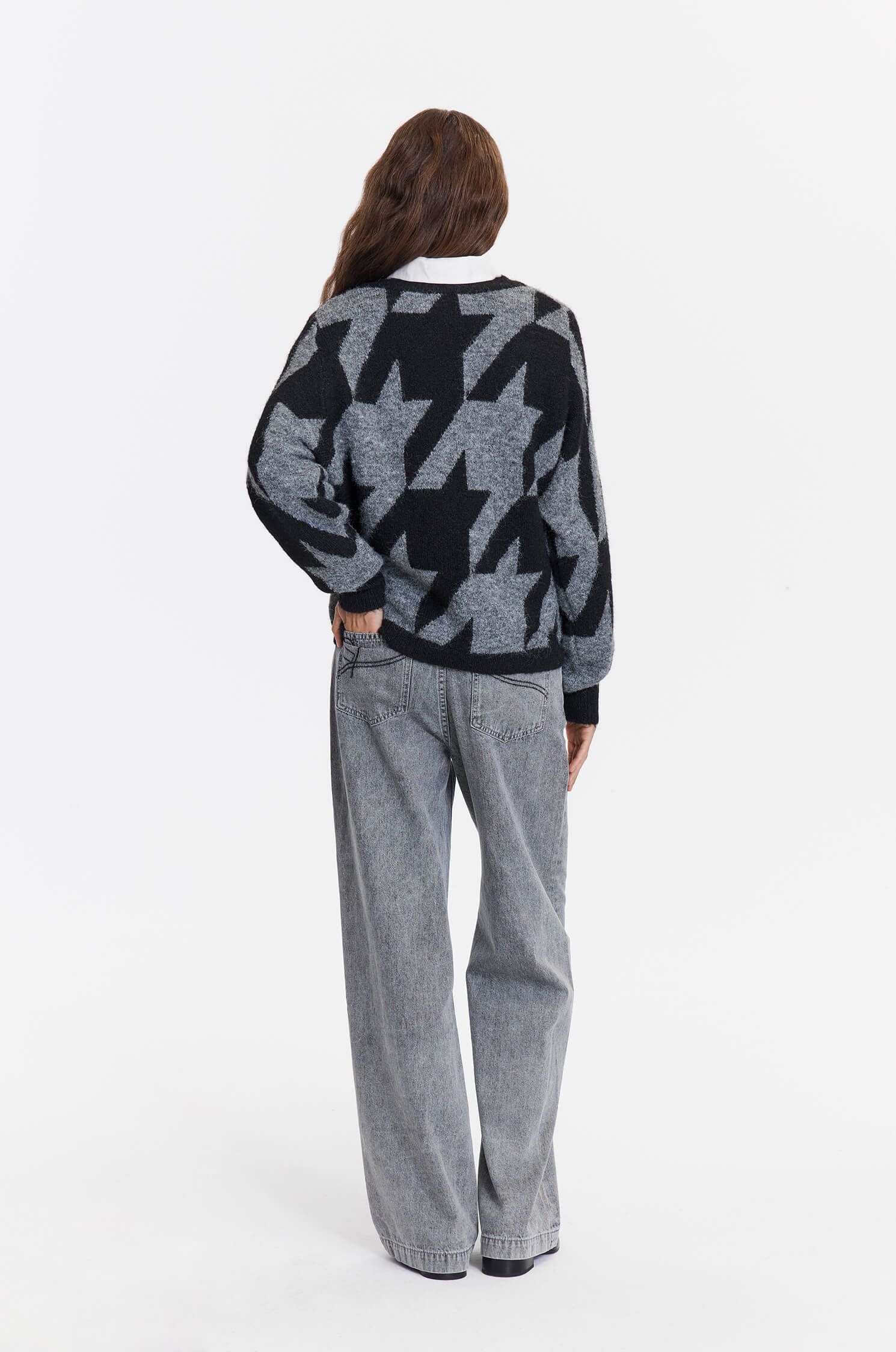 Sweter w pepitę Solar Obraz 4