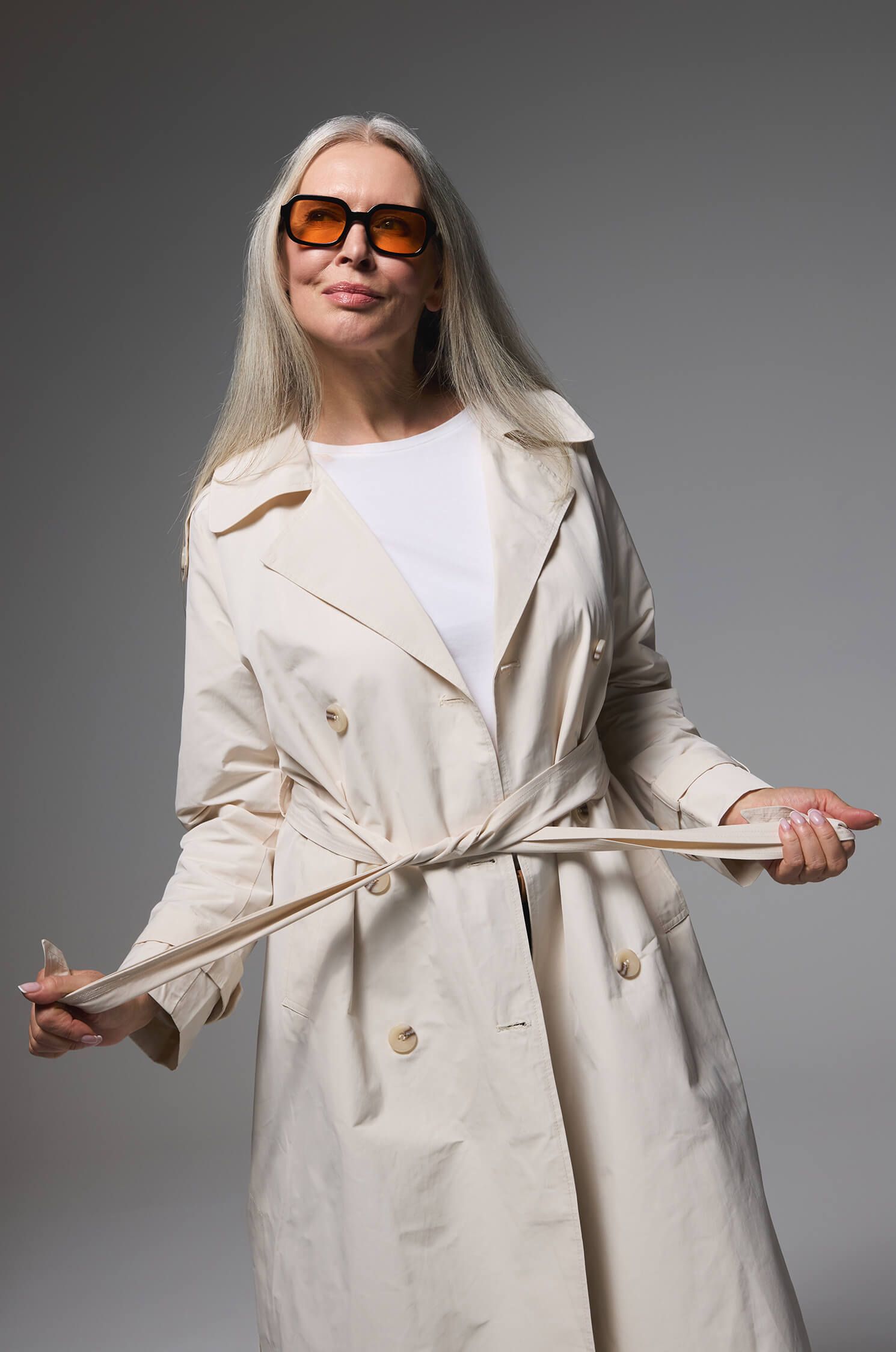 Dwurzędowy trencz z paskiem Solar Obraz 2