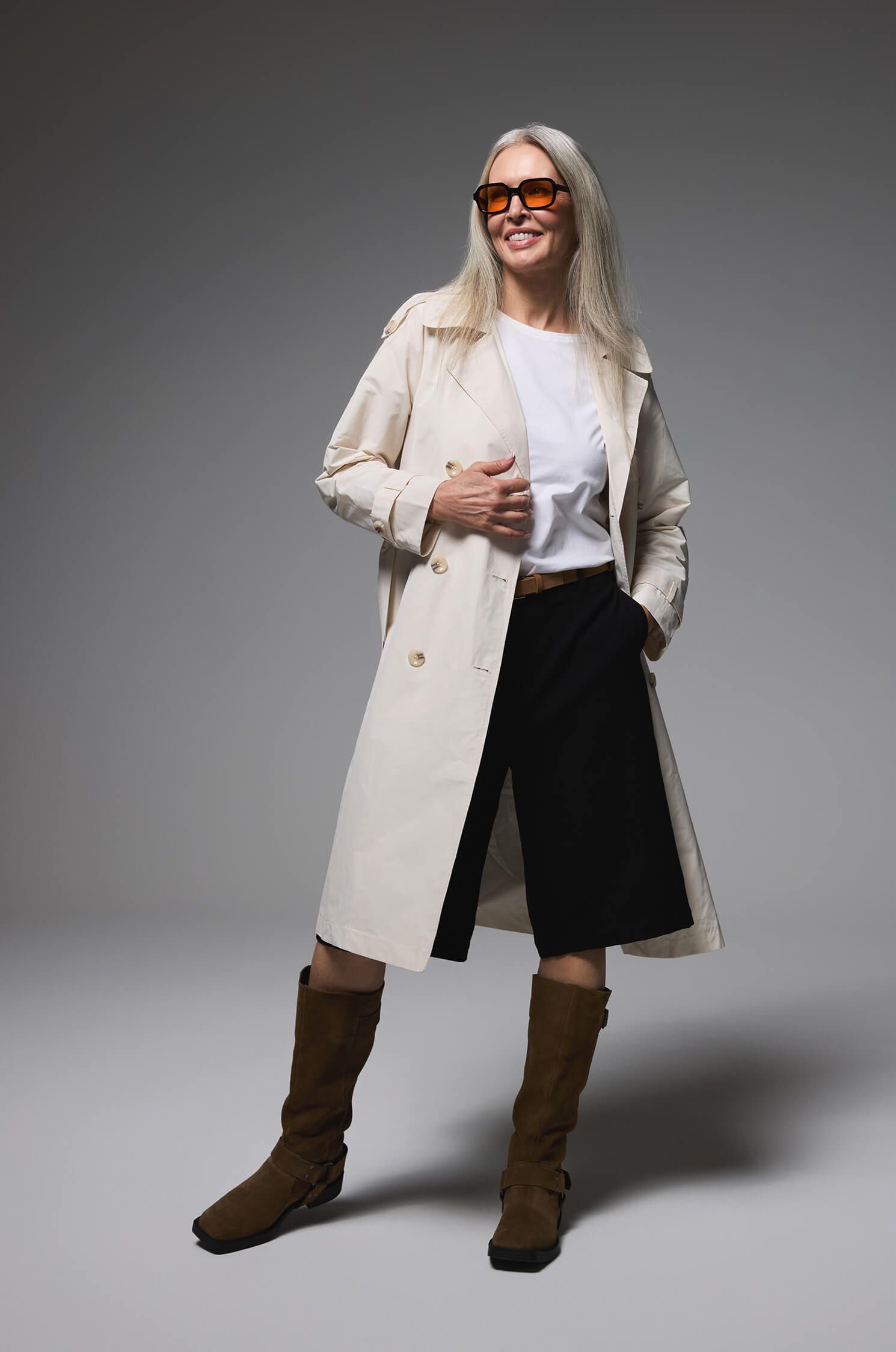 Dwurzędowy trencz z paskiem Solar Obraz 1