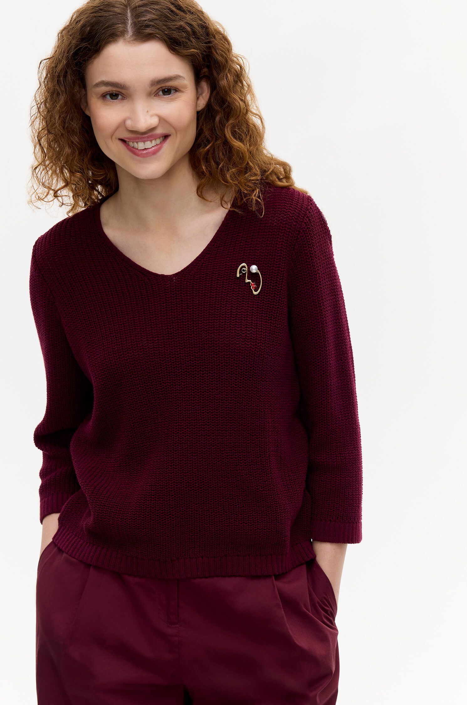 Strukturalny sweter marsala Solar Obraz 2