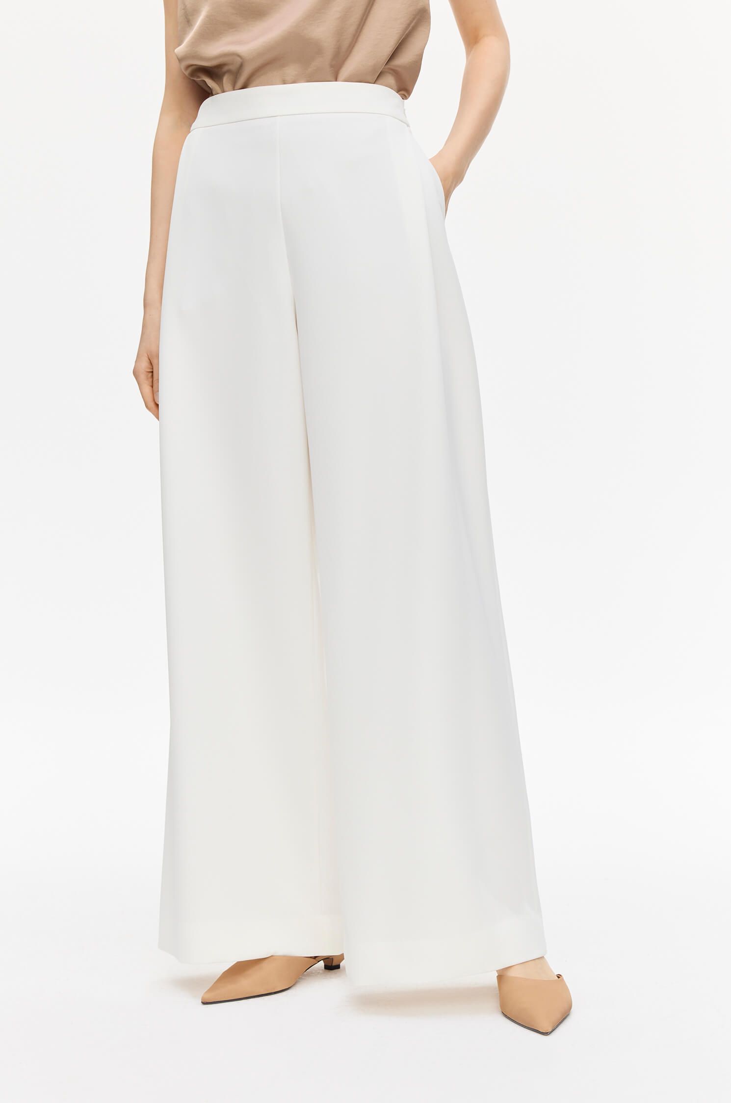 Spodnie ecru typu wide leg Solar Obraz 2