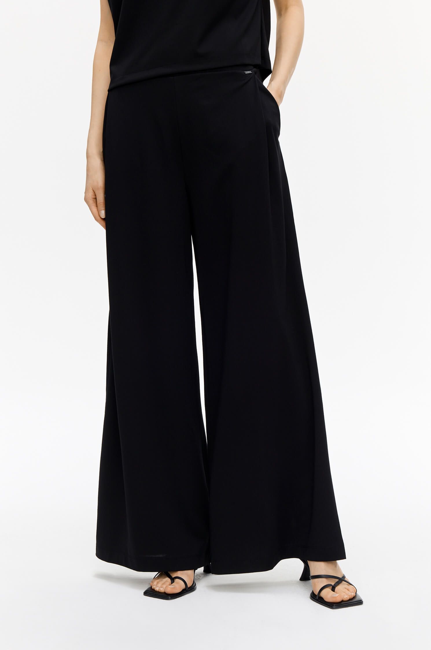 Czarne spodnie wide leg Solar Obraz 2