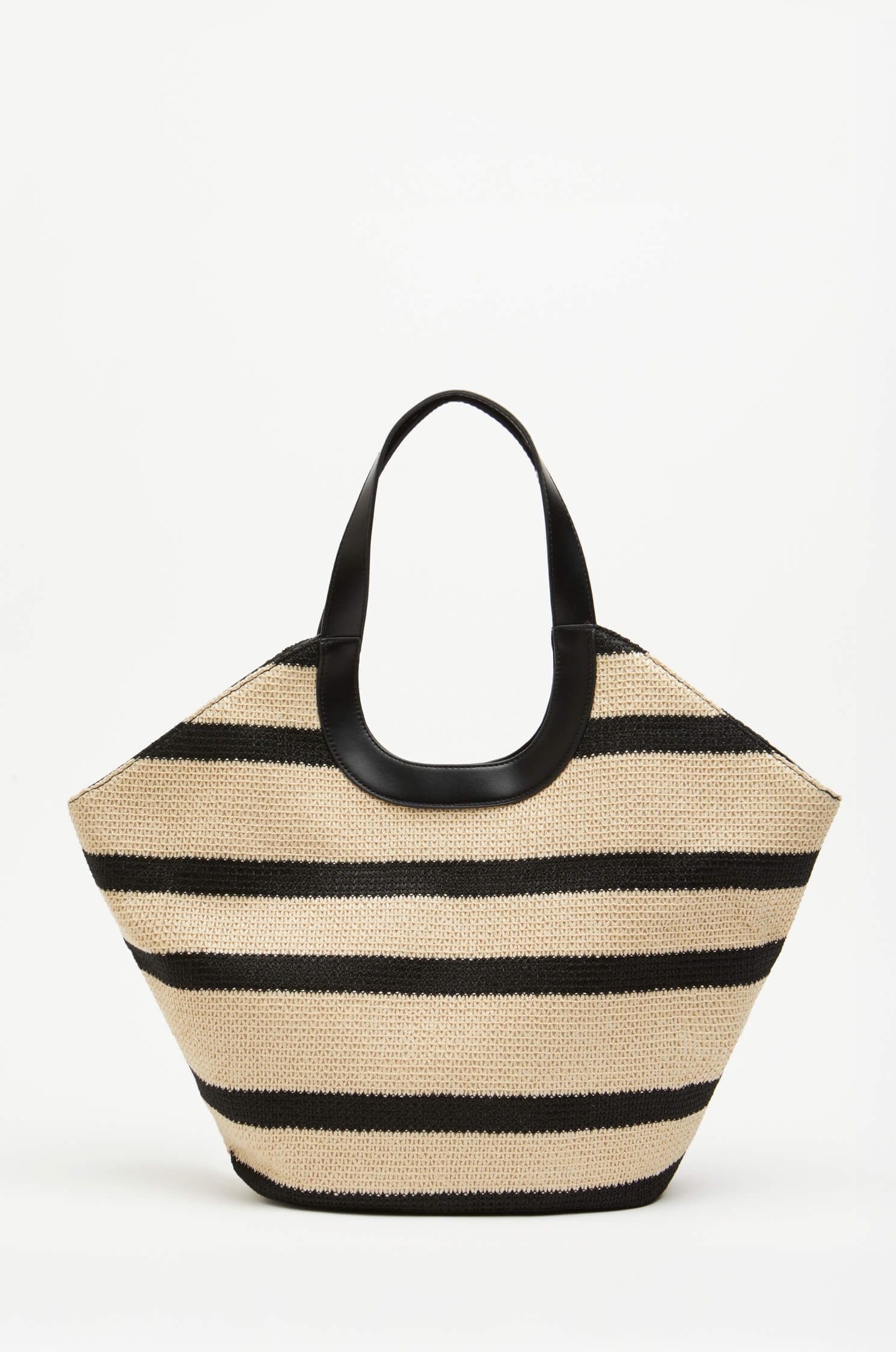 Beżowa torba typu shopper w czarne pasy Solar Obraz 3