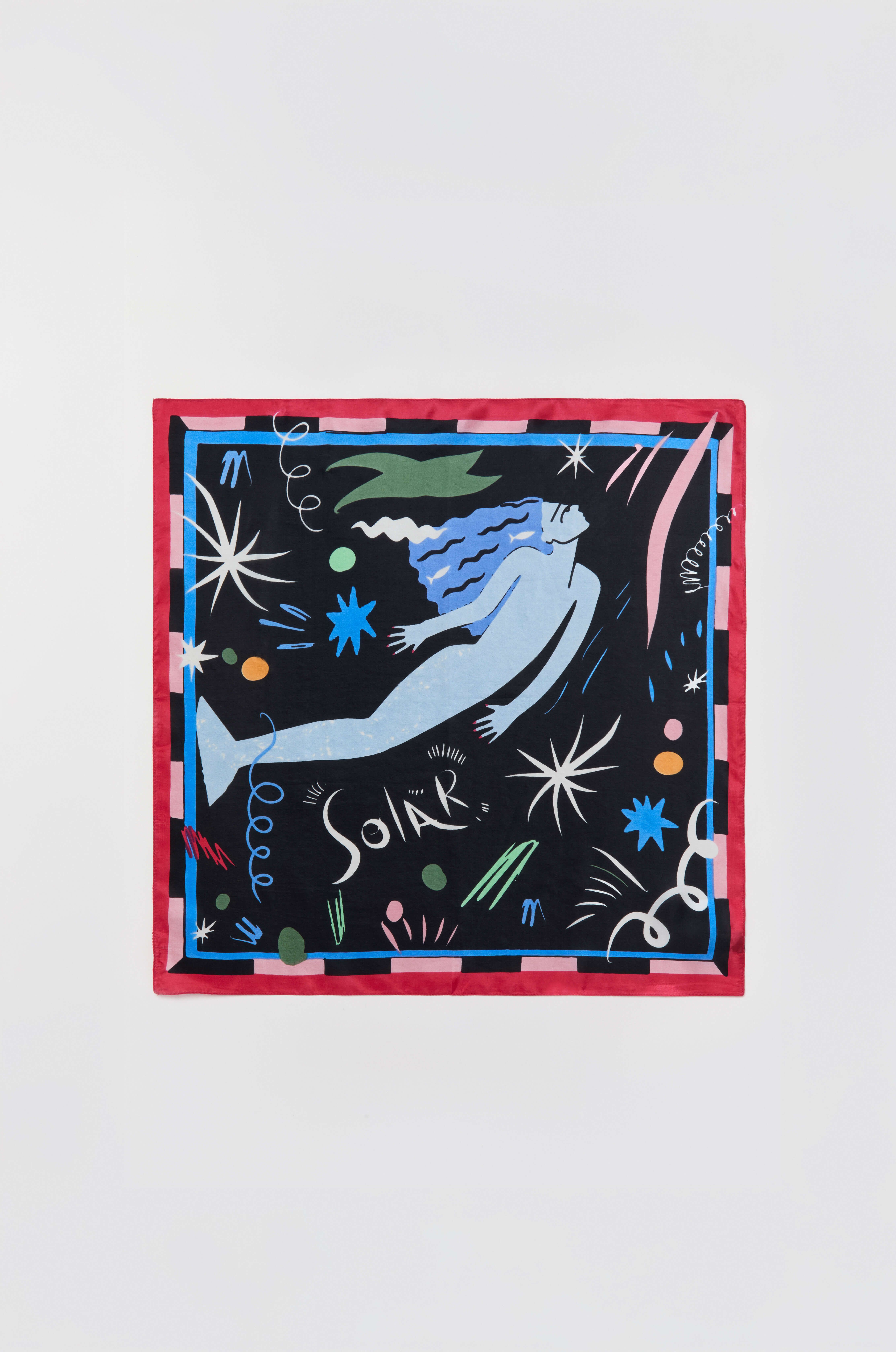 Jedwabna apaszka z kolorowym printem z syreną Solar Obraz 2