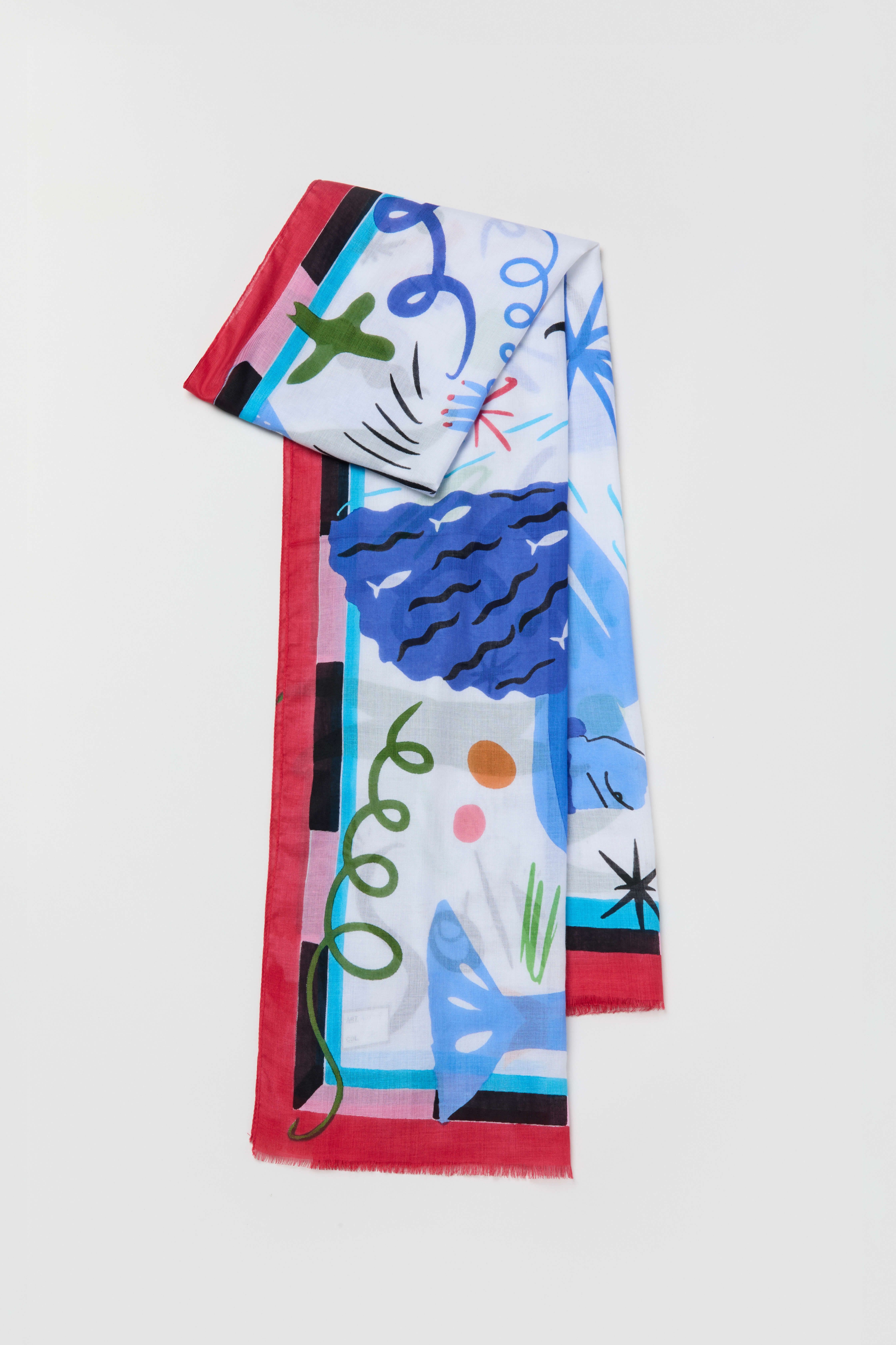 Wiskozowy szal z autorskim printem w syreny Solar Obraz 2