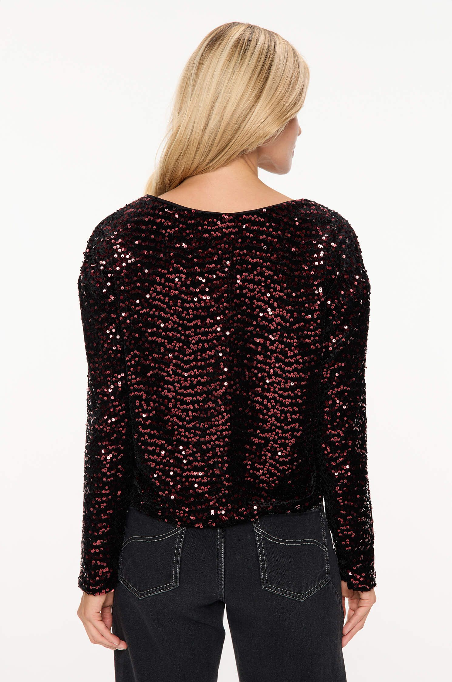 Bluzka z burgundowymi cekinami Solar Obraz 4
