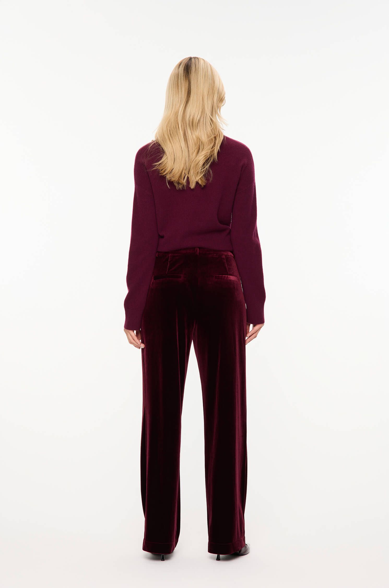 Burgundowe spodnie z szeroką nogawką Solar Obraz 4