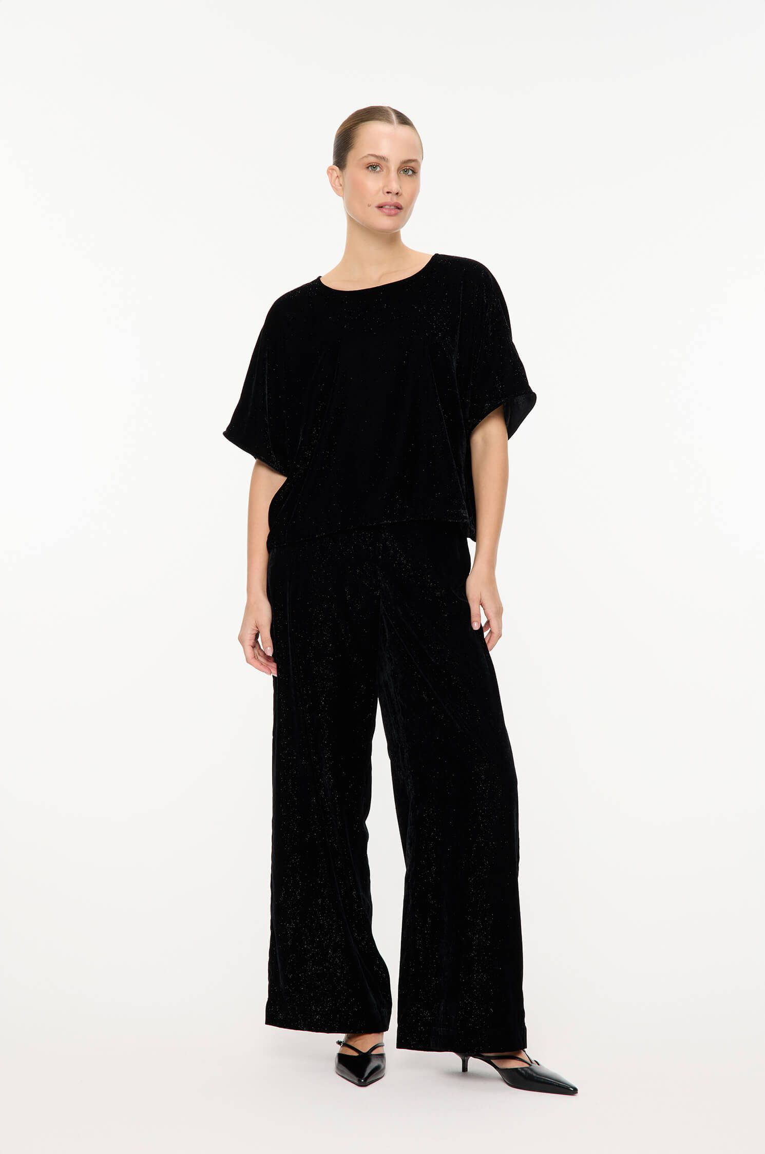 Czarne spodnie z połyskującą nitką Solar Obraz 1