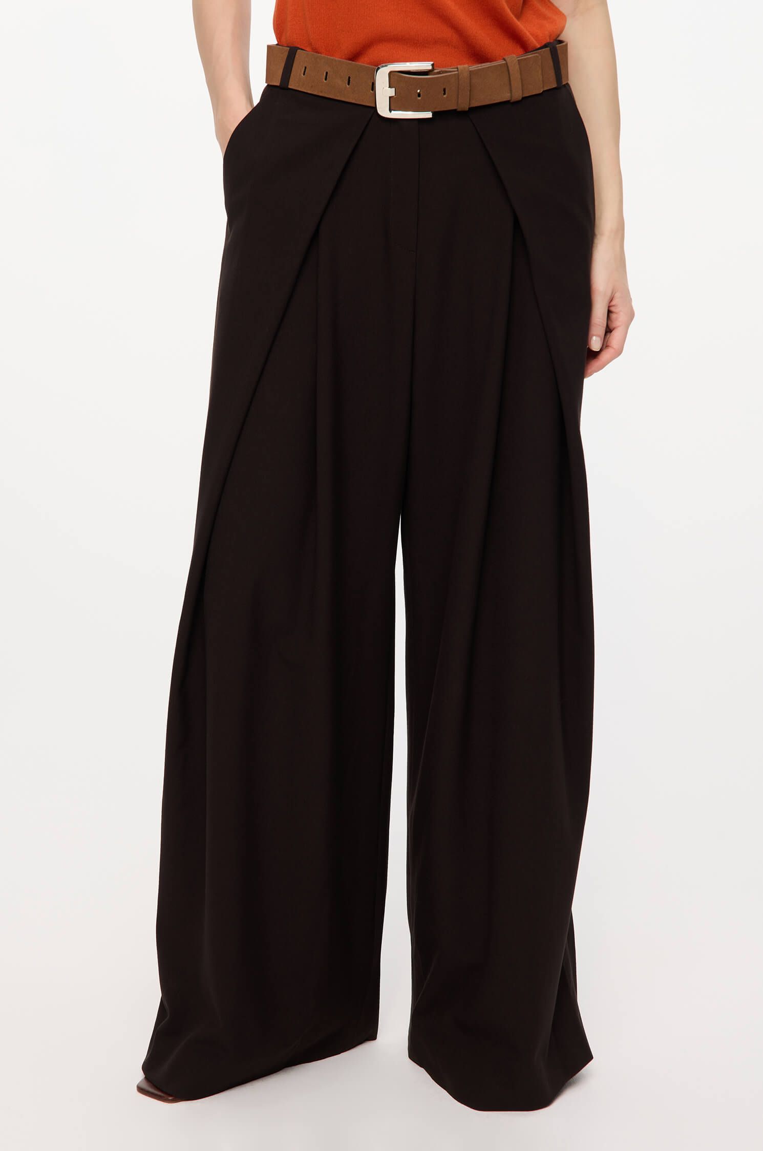 Brązowe spodnie typu wide leg Solar Obraz 2