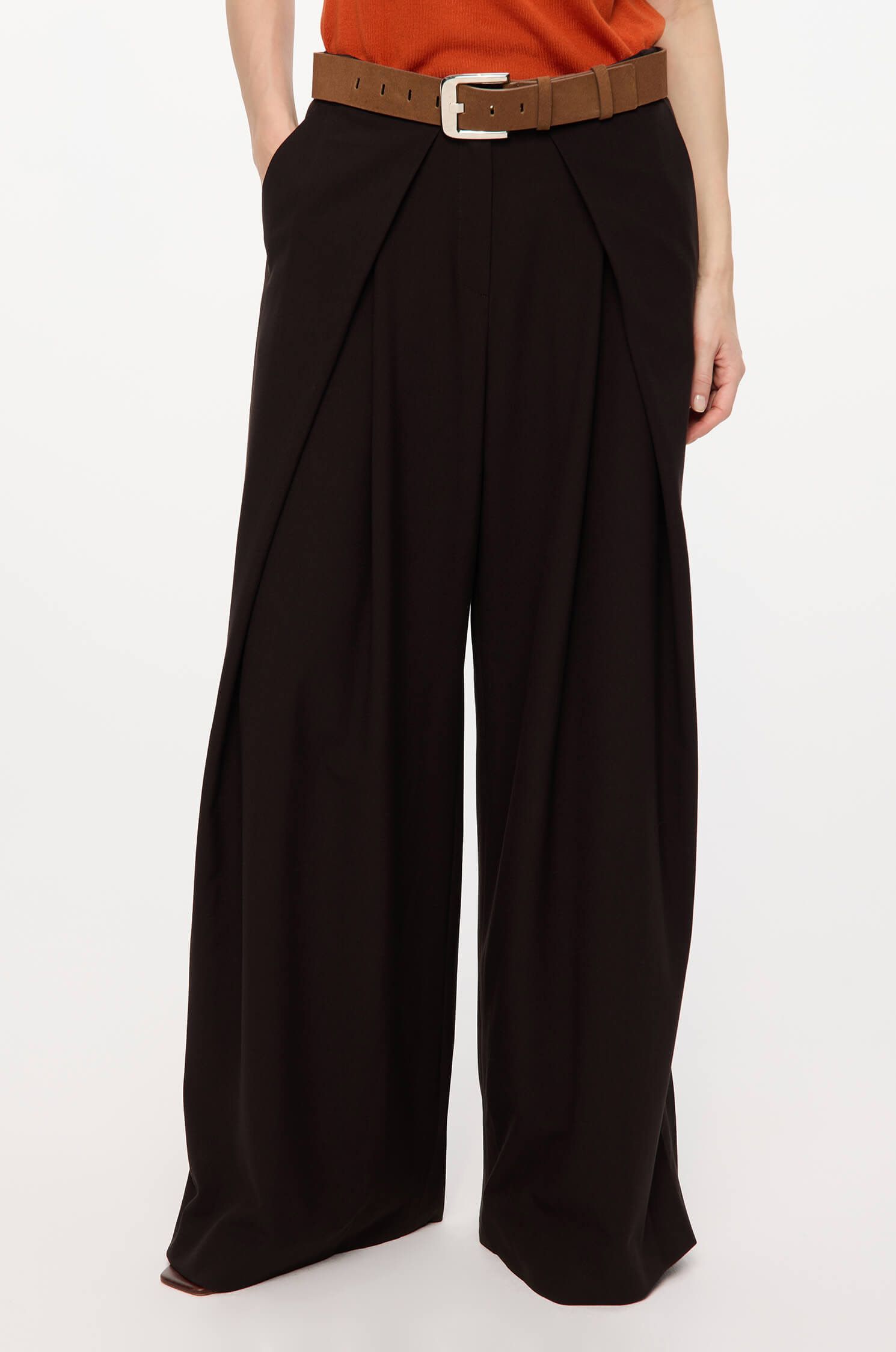 Ciemnobrązowe spodnie typu wide leg Solar Obraz 2